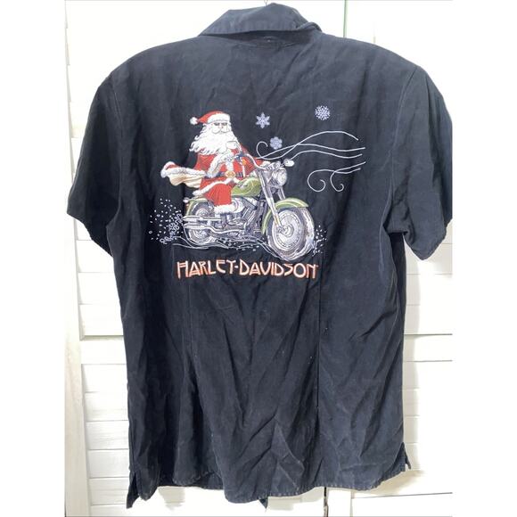 Harley Davidson Mens Santa Xmas On Bike Silk/Cotton Embroidered Bike Size Small - Picture 1 of 9